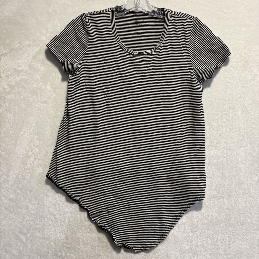 Madewell Knot-Front Tie Black White Stripe Short Sleeve Cotton Women's Tee Small